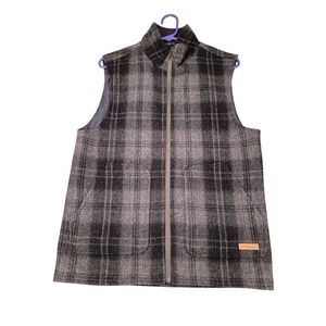 Powder River Outfitters Men Grey Plaid Wool Blend Full Zip Vest Small Panhandle
